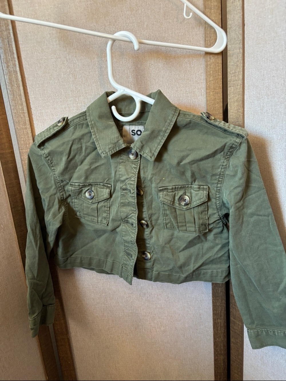 SO Olive Green Cropped Kids Military Jacket XS